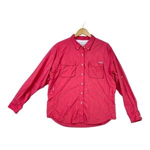 ExOfficio Long Sleeve Vented Women Size L Button Down Shirt Red Hiking EUC